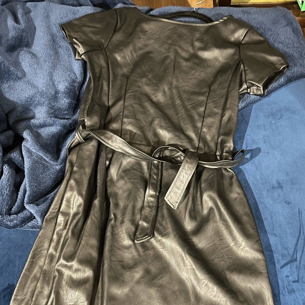 “Leather” mini dress with belt